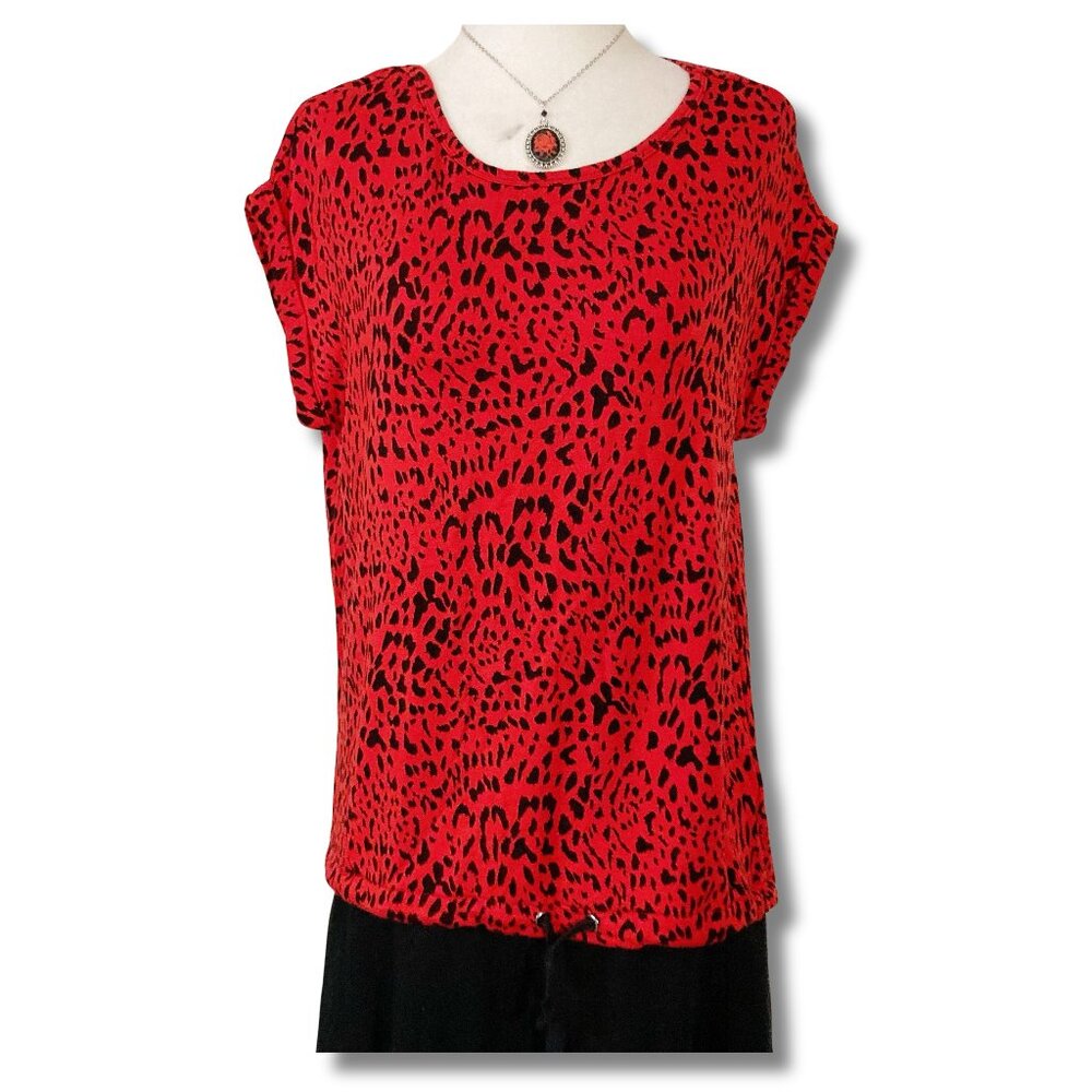 JASMINE & JULIANA Red black leopard print short sleeve top - SMALL MEDIUM shirt